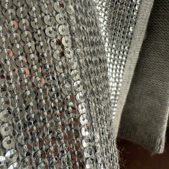 CHICO'S Gray Sequined Shae Open Front Cardigan Wool Mohair Blend Size 2 / Large - Picture 7 of 8